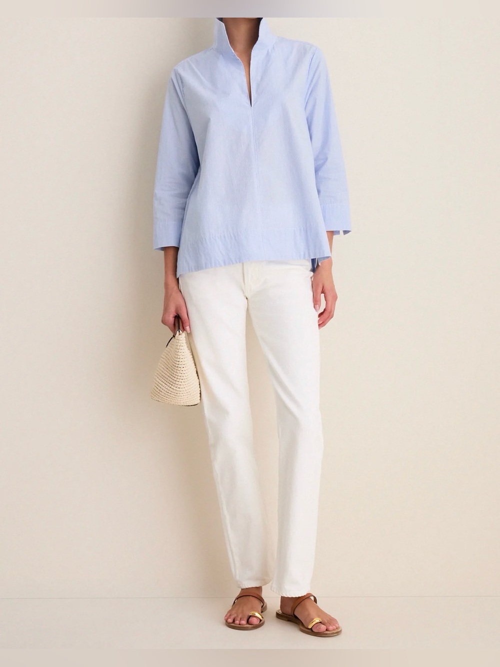 Tuckernuck Margot Stand Collar Pinstripe Popover Tunic Blouse